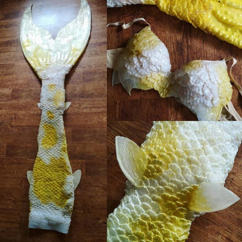 KernowMermaid queue de sirène jaune et blanche